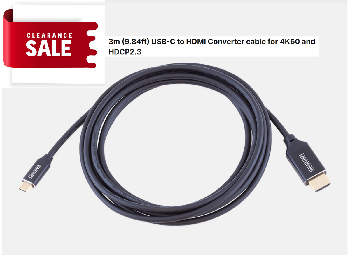 3M USB-C to HDMI Cross Over Cable HDCP 2.3 (Clearance Special) - USB-C Male to HDMI Male LWR Certified CBL