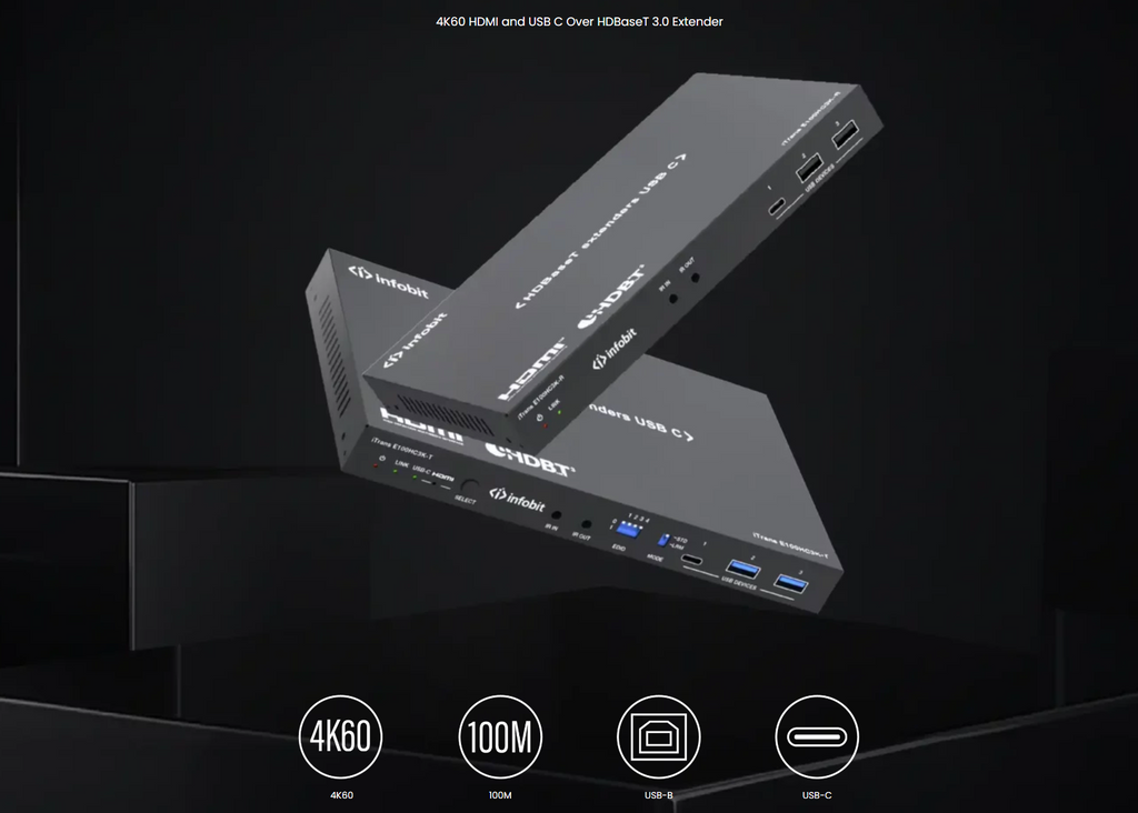 100W Scaling USBC & HDMI to USBC & HDMI 2 I/P to 2 O/P UC Extension Kit 100M - AH-E100HC3K - SKU 3727460