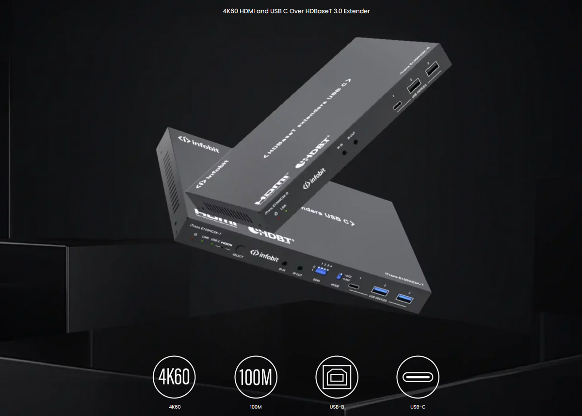 100W Scaling USBC & HDMI to USBC & HDMI 2 I/P to 2 O/P UC Extension Kit 100M - AH-E100HC3K - SKU 3727460