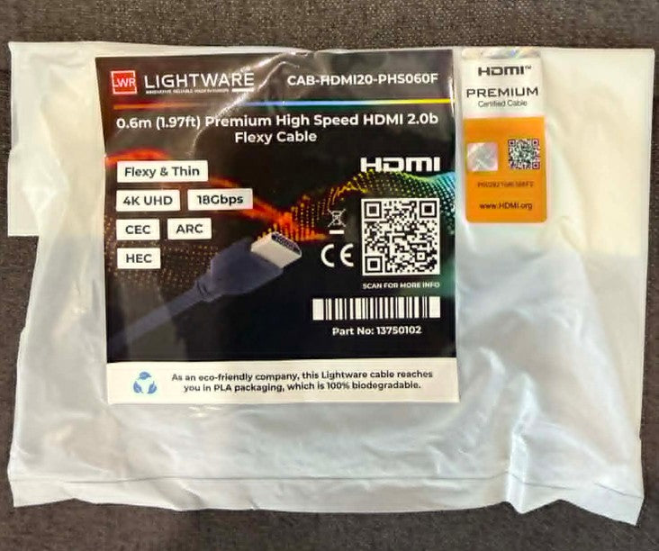PHS060F 0.6m (1.97ft) Premium High-Speed HDMI 2.0b flexy cable - LWR Certified CBL