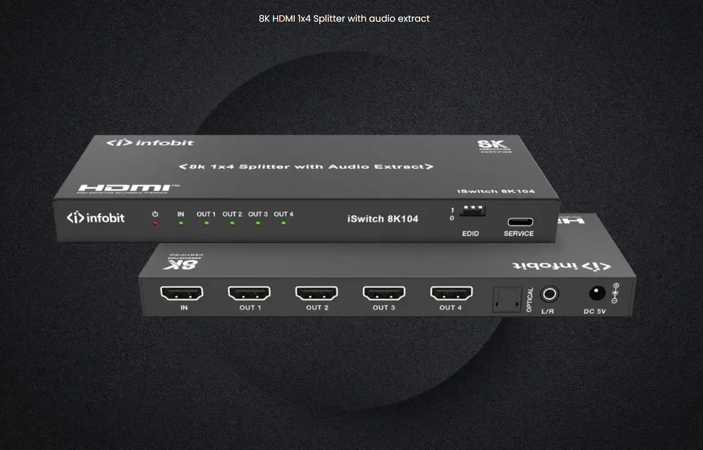 HDMI2.1 - 8K104 Smart Scaling HDMI 4DA with Audio IO - 1 HDMI to four HDMI 8K S-DA - SKU 3726296