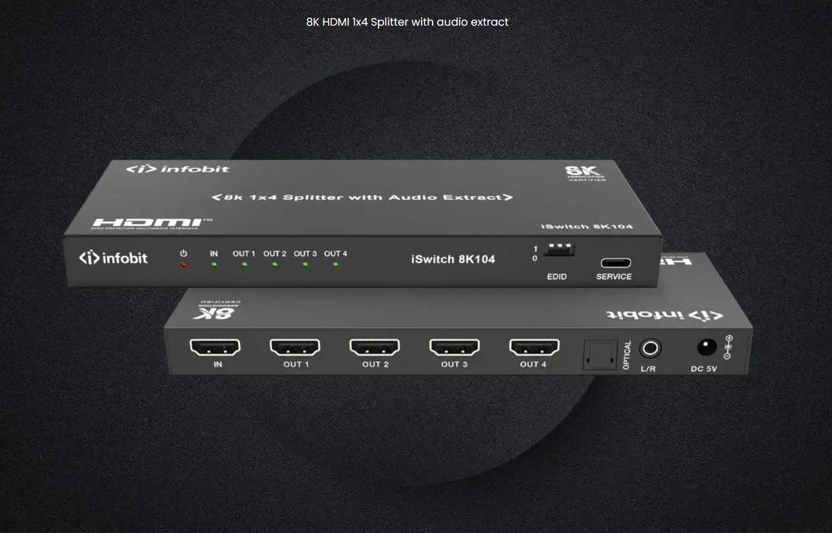 HDMI2.1 - 8K104 Smart Scaling HDMI 4DA with Audio IO - 1 HDMI to four HDMI 8K S-DA - SKU 3726296