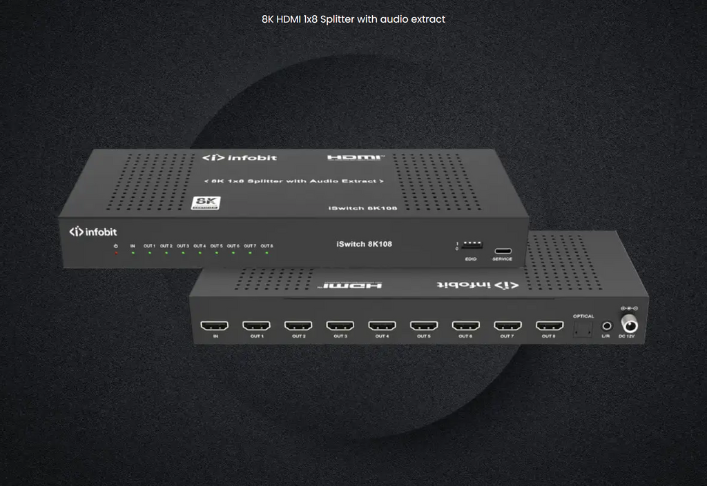 HDMI2.1 - 8K108 Smart Scaling HDMI 8DA with Audio IO - 1 HDMI to eight HDMI 8K S-DA - SKU 3726302