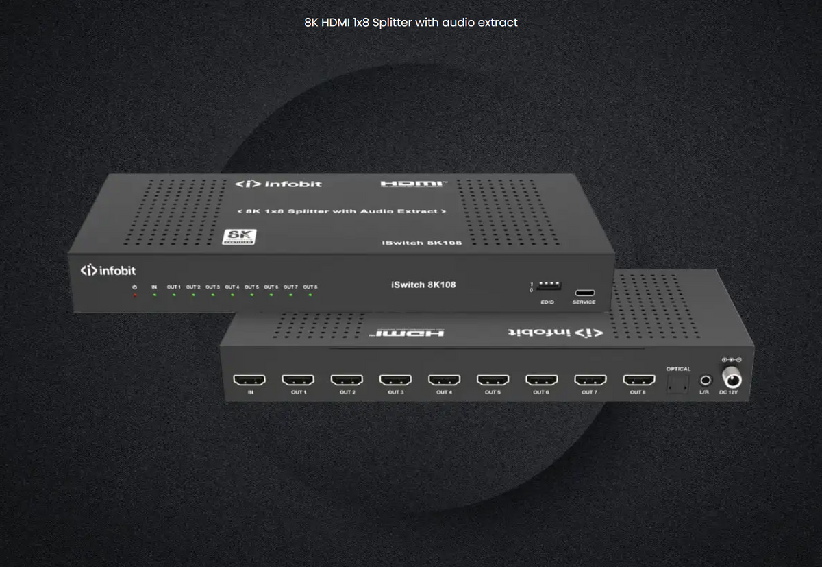 HDMI2.1 - 8K108 Smart Scaling HDMI 8DA with Audio IO - 1 HDMI to eight HDMI 8K S-DA - SKU 3726302
