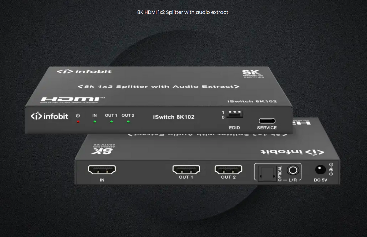 HDMI2.1 - 8K102 Smart Scaling HDMI 2DA with Audio IO - 1 HDMI to two HDMI 8K S-DA - SKU 3726289